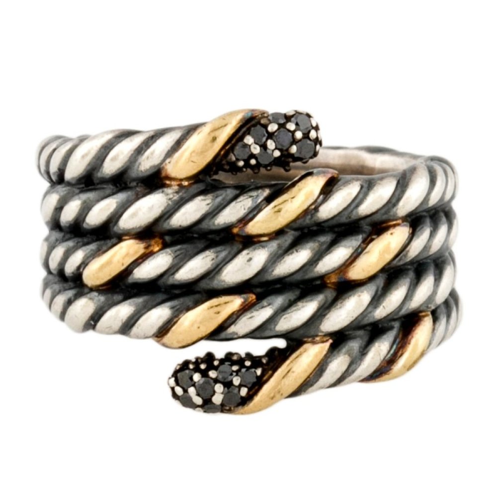 DAVID YURMAN 18K YELLOW GOLD & STERLING SILVER DIAMOND TWO-TONE CABLE BAND RING